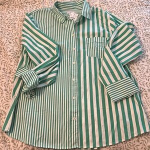 JCrew Green Multi Stripe Green and White Button Down, Size XXL NWT
